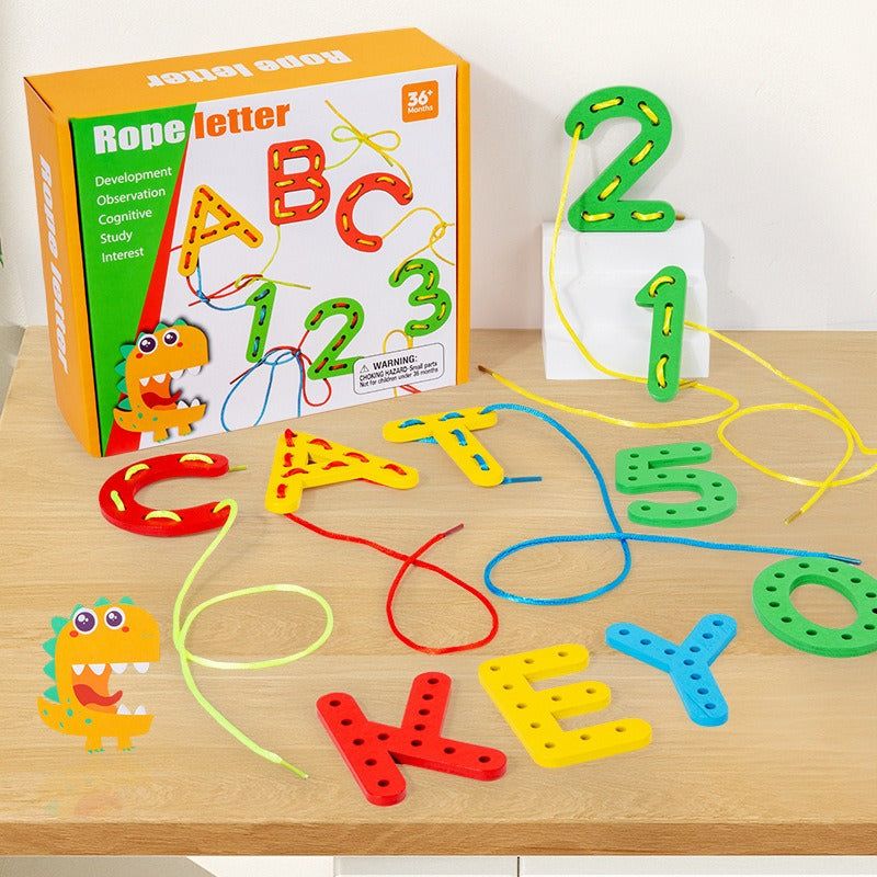 Montessori Alphabet & Number Threading Blocks - OFunBuds