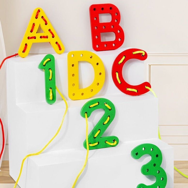 Montessori Alphabet & Number Threading Blocks - OFunBuds