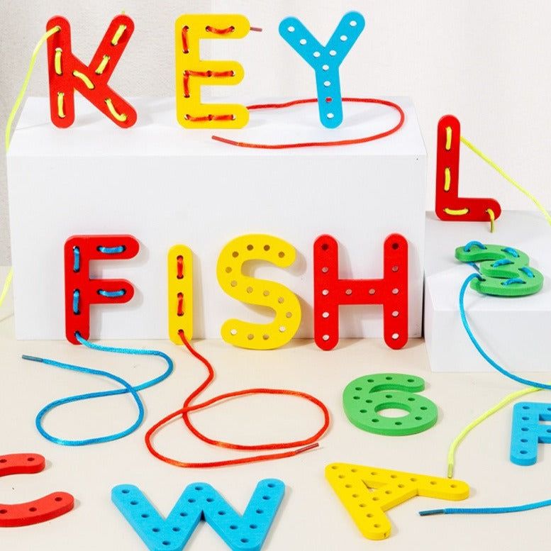Montessori Alphabet & Number Threading Blocks - OFunBuds